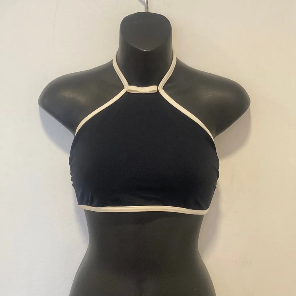 Kate Spade Black White Halter Swim top with Bow Size Medium